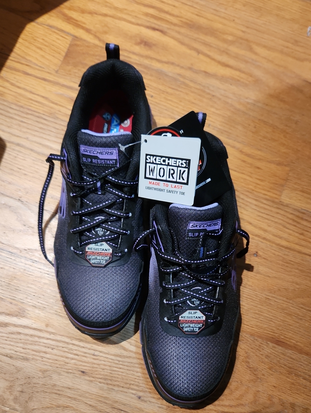 Skechers Work Black and Purple Slip-Resistant Safety Toe Sneakers